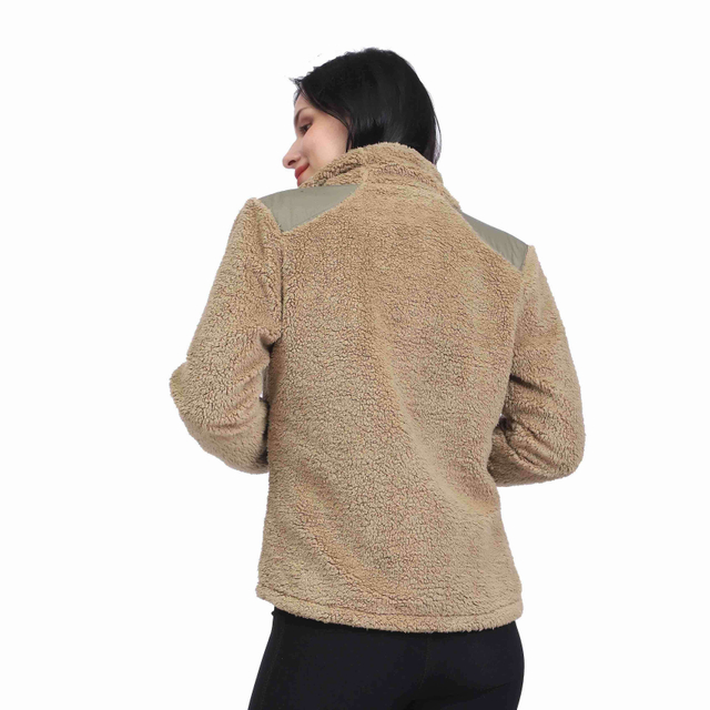 Women Sherpa Short Jackets Patchwork Fleece Coat with Zipper Pockets