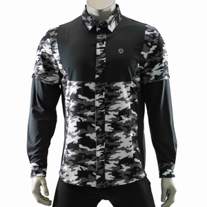 Mens Camouflage Print Color Blocked Laser Holes Yoke Double Sleeve Trekking Shirt