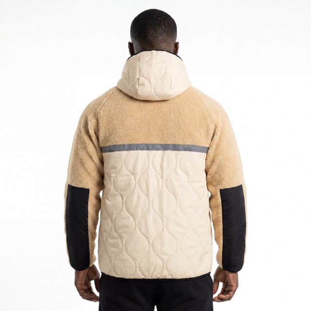 Mens Bonded Sherpa Quilting Panel Reflective Trim Winter Outdoor Hoodie Jacket