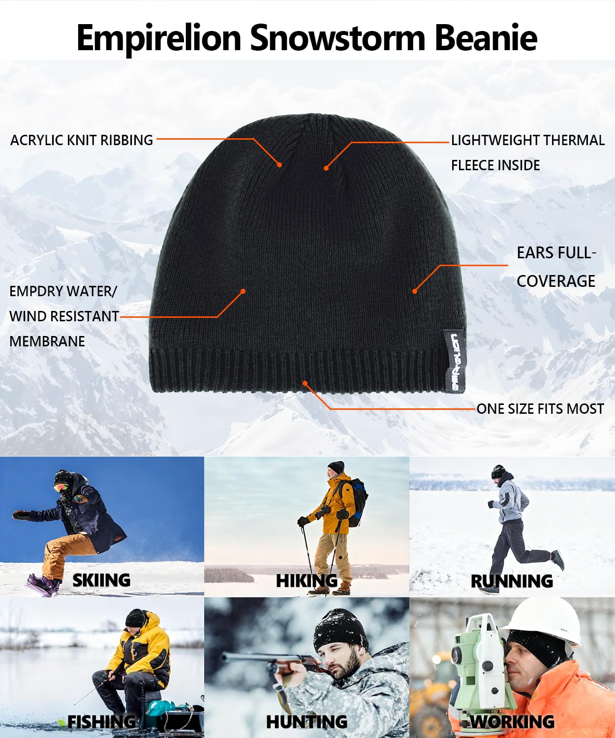 Water-Resistant Windproof Skull Cap, Helmet-Compatible Winter Beanie Snow-Proof Hat