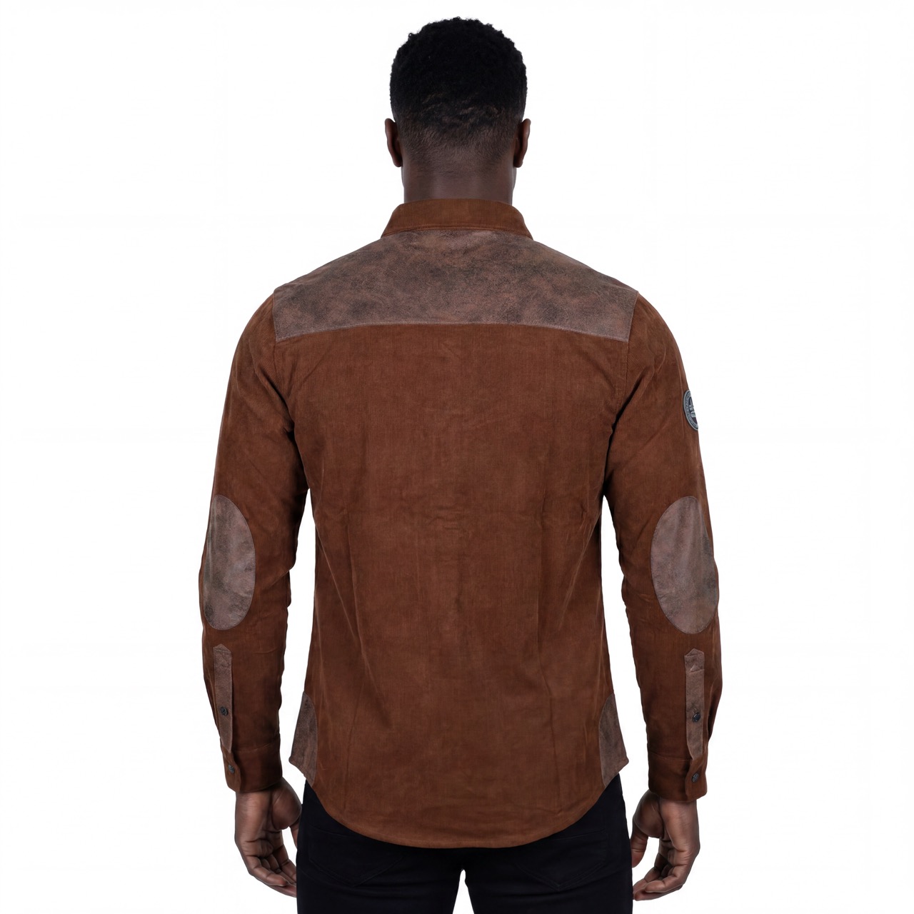 Mens Hiking Camping Cotton Corduroy Shirts Fake Leather Trims Outdoor Tops