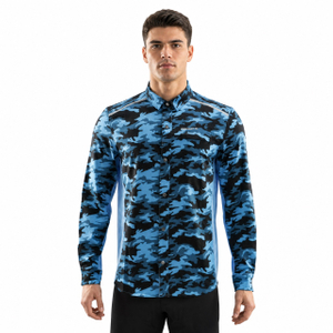 Mens Camouflage Print Color Blocked Zipper Pocket Hiking Shirt