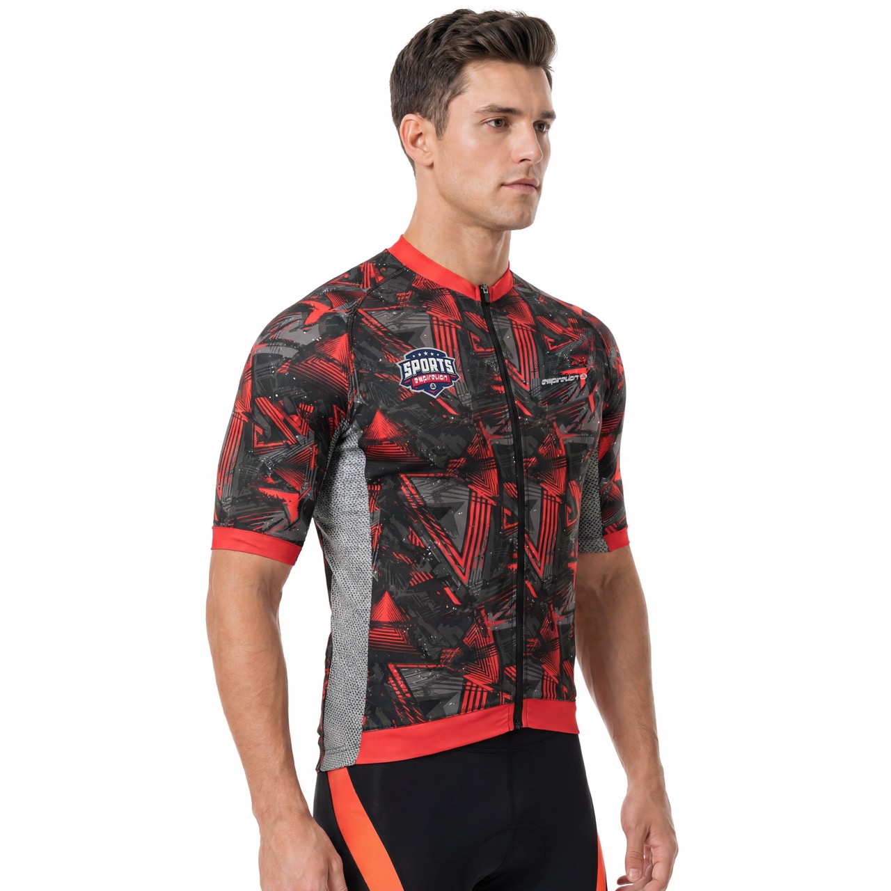 Digital Print Raglan Short-sleeved High Neck Cycling Jersey