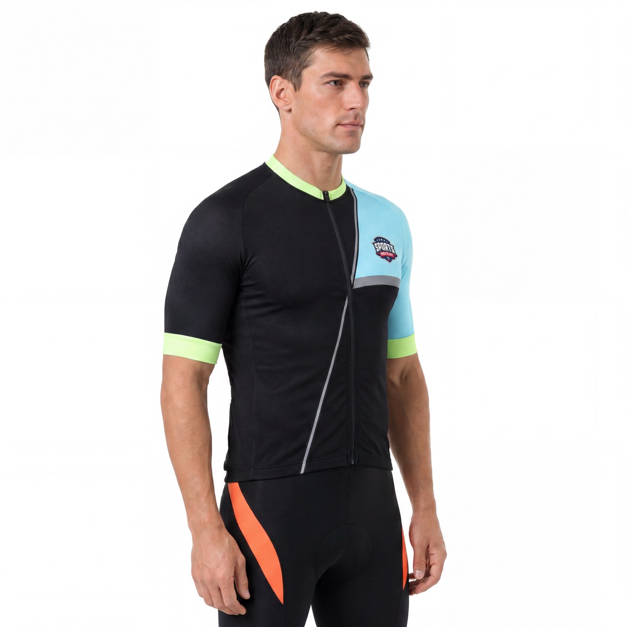 Reflective Trims Raglan Short-sleeved High Neck Cycling Jersey
