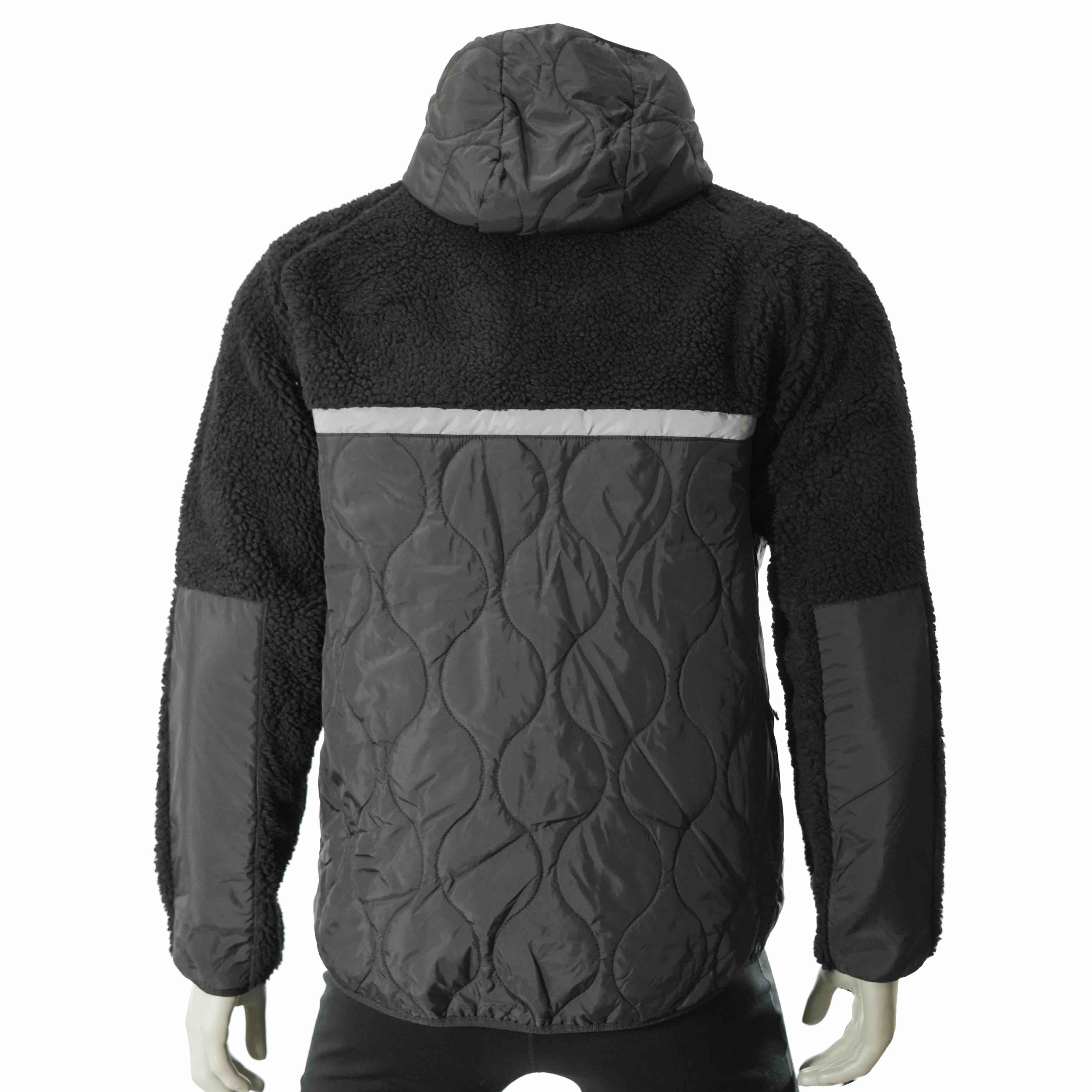 Mens Bonded Sherpa Quilting Panel Reflective Trim Winter Outdoor Hoodie Jacket