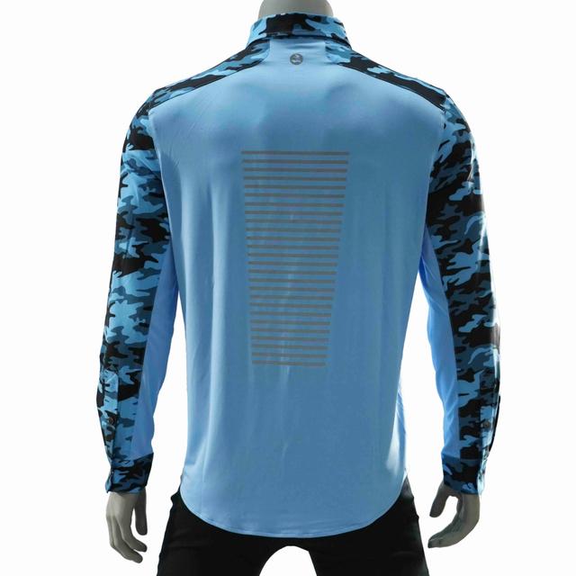 Mens Camouflage Print Color Blocked Zipper Pocket Hiking Shirt