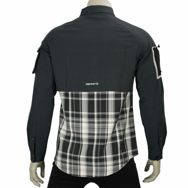 Mens Yarn Dyed Check Panel Reflective Sleeve Pocket Hiking Shirts