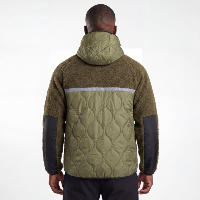 Mens Bonded Sherpa Quilting Panel Reflective Trim Winter Outdoor Hoodie Jacket