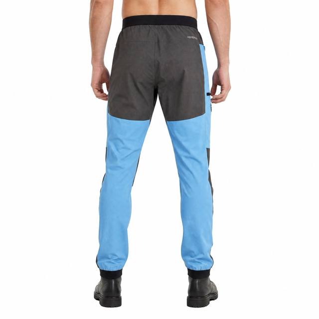 Mens Hiking Color Block Trekking Trousers Elastic Waist Pant