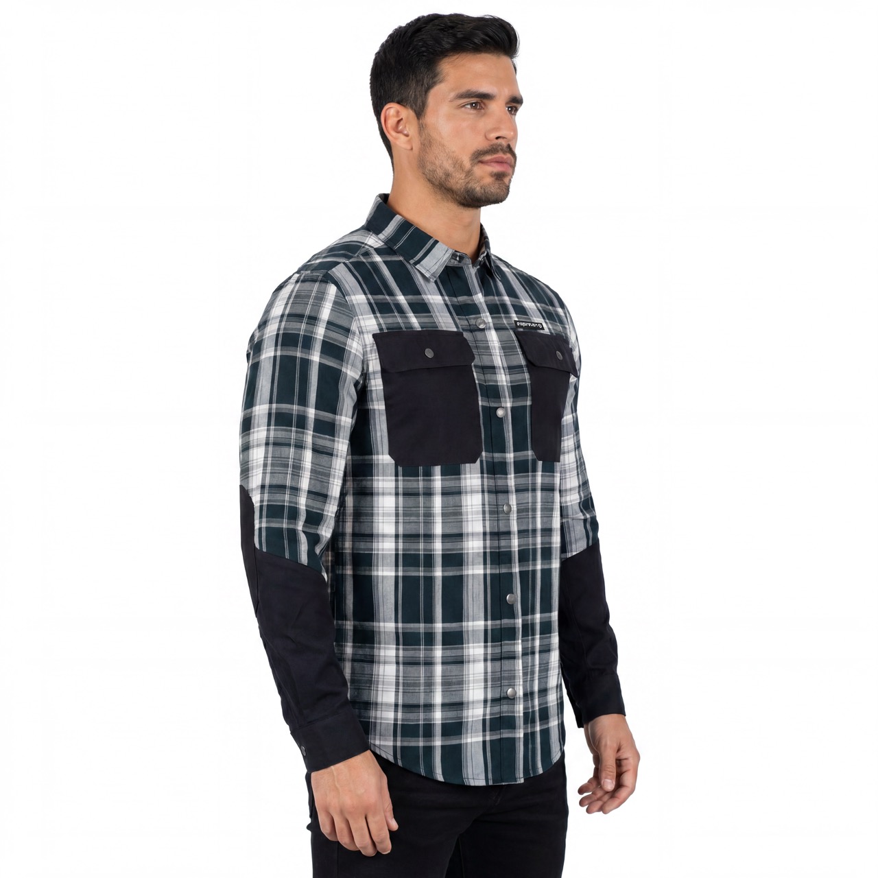 Mens Yarn Dyed Check Laser Cut Hole Yoke Hiking Shirts