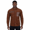 Mens Hiking Camping Cotton Corduroy Shirts Fake Leather Trims Outdoor Tops