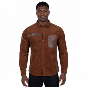 Mens Hiking Camping Cotton Corduroy Shirts Fake Leather Trims Outdoor Tops