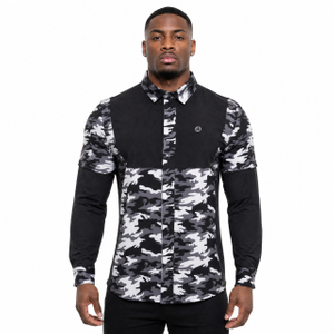 Mens Camouflage Print Color Blocked Laser Holes Yoke Double Sleeve Trekking Shirt
