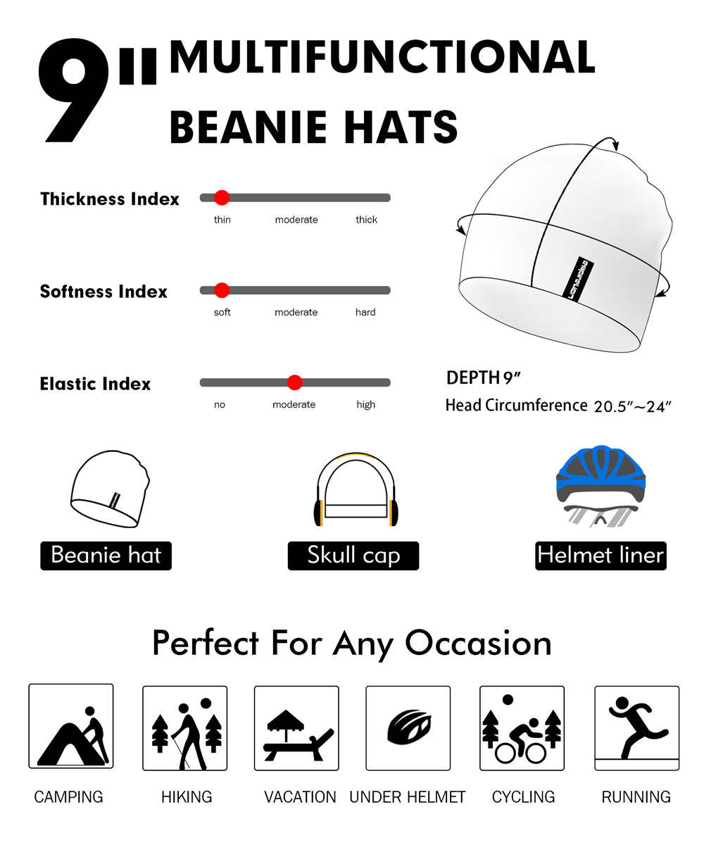9" Multifunctional Lightweight Beanies Hats Running Skull Cap Helmet Liner Sleep Caps for Men Women