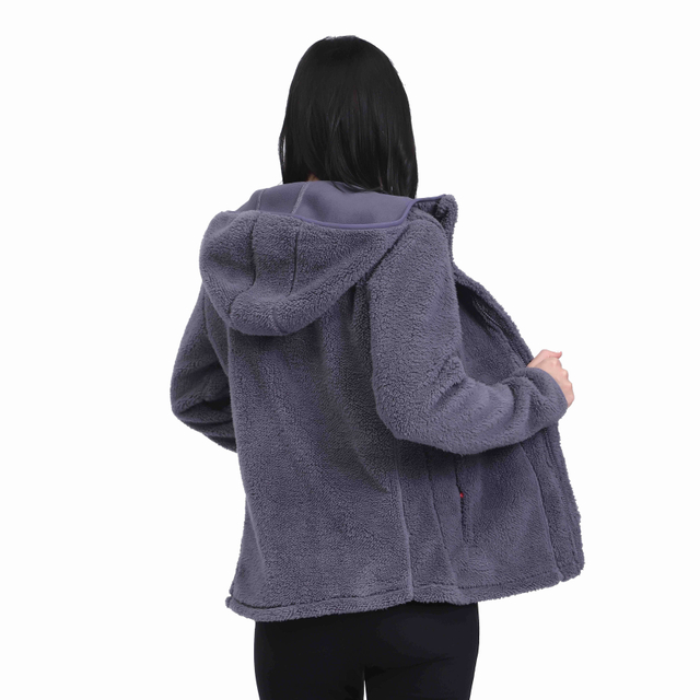 Women's Casual Sherpa Fuzzy Fleece Bonded Hoodie Jacket