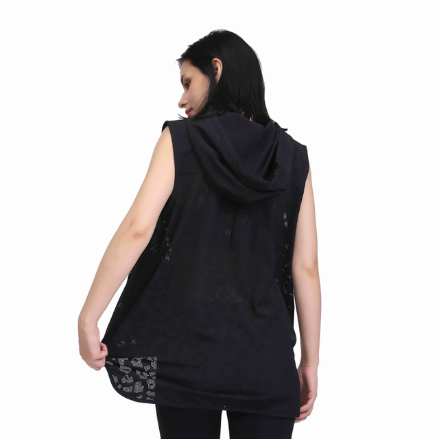Women's Laser Cutting Holes Sleeveless Tail Crop Hoodie