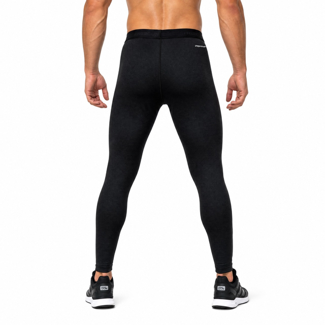 Mens Panels Yarn Dyed Inner Fleece Baselayer Half Zip Workout Thermal Legging Pants