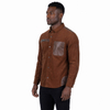 Mens Hiking Camping Cotton Corduroy Shirts Fake Leather Trims Outdoor Tops