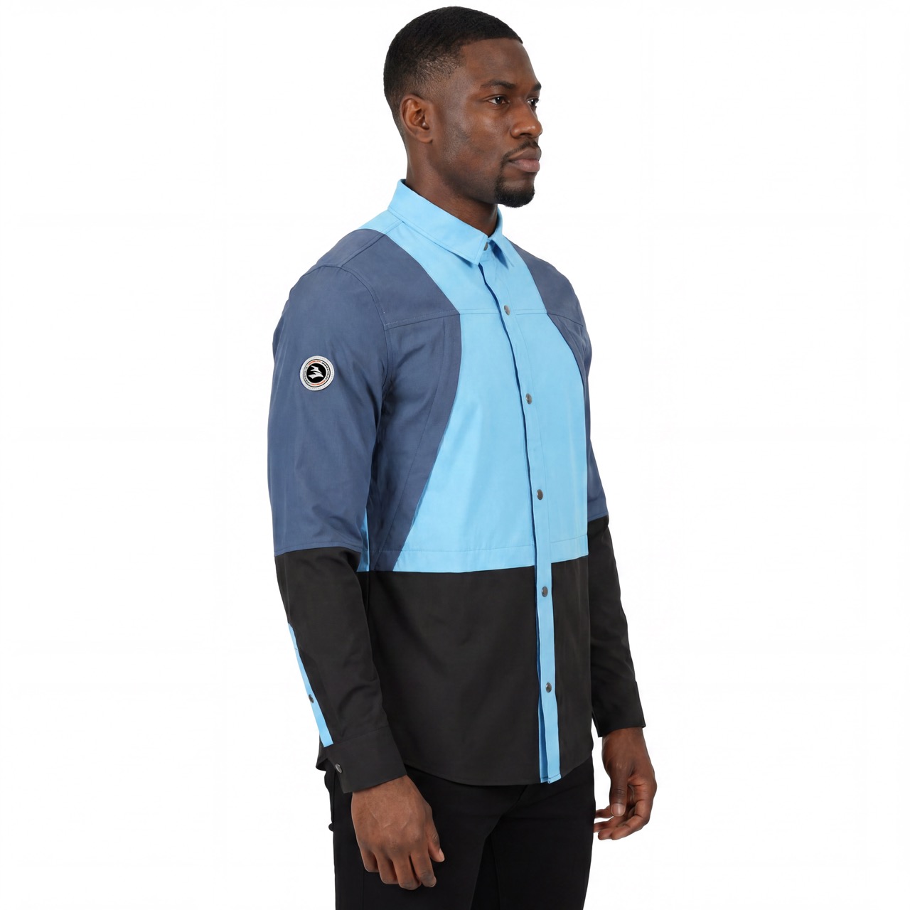 Mens Hiking Camping Contrast Panels Cooling Back & Armpit Vent Snaps Up Zipper Pockets Shirts